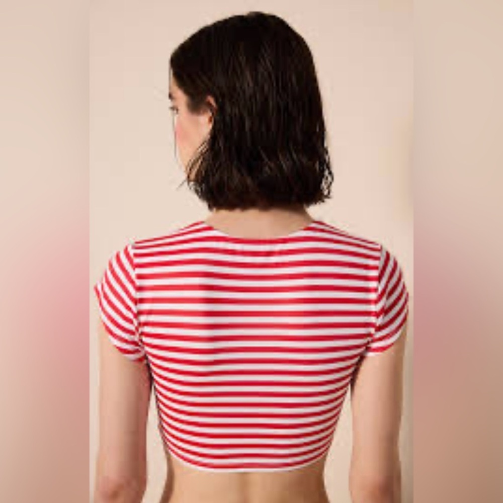 Lovely Day|Women’s Red and White Striped short sleeve crop top,nautical sailor•
